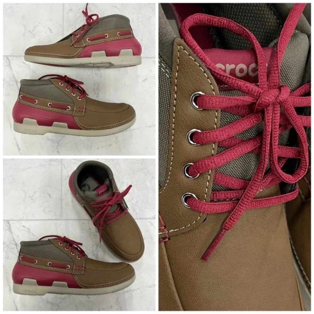 CROCS Men’s Beach Line Boat Chukka Boot Brown & Red Lightweight 10